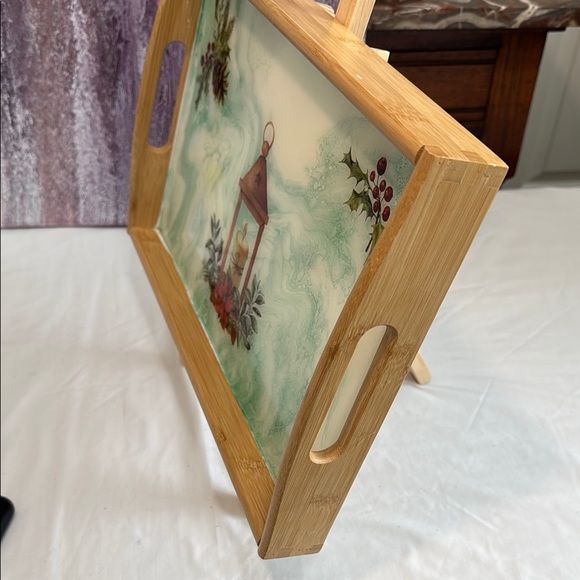 SERVING TRAY- with handles-  light wooden Festive Design - Picture 7 of 11